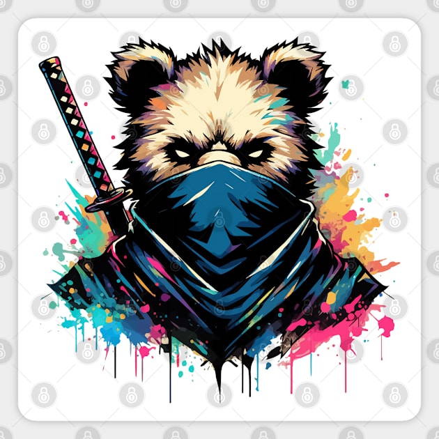 Colorful Ninja Bear Japanese Anime Ink Splash Style Magnet by TomFrontierArt